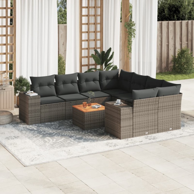 vidaXL Set de muebles de jardín 9 pzas y cojines ratán sintético gris vidaXL Set de muebles de jardín 9 pzas y cojines ratán sintético gris