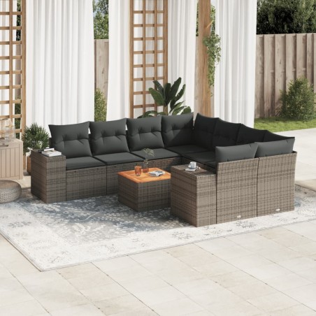 vidaXL Set de muebles de jardín 9 pzas y cojines ratán sintético gris
