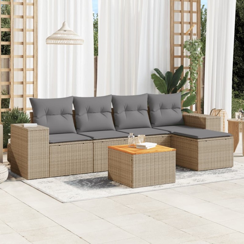 vidaXL Juego de sofás jardín con cojines 6 pzas ratán sintético beige vidaXL Juego de sofás jardín con cojines 6 pzas ratán sintético beige