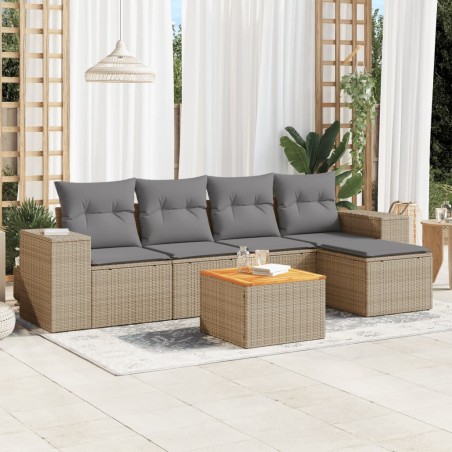 vidaXL Juego de sofás jardín con cojines 6 pzas ratán sintético beige