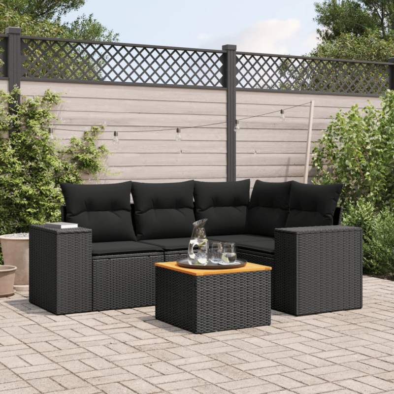 vidaXL Set de muebles de jardín 5 pzas y cojines ratán sintético negro vidaXL Set de muebles de jardín 5 pzas y cojines ratán sintético negro