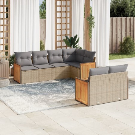 vidaXL Set sofás de jardín 7 piezas y cojines ratán sintético beige