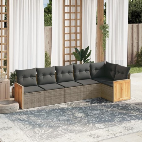 vidaXL Set de muebles de jardín 6 pzas y cojines ratán sintético gris