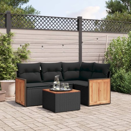 vidaXL Set de muebles de jardín 5 pzas y cojines ratán sintético negro