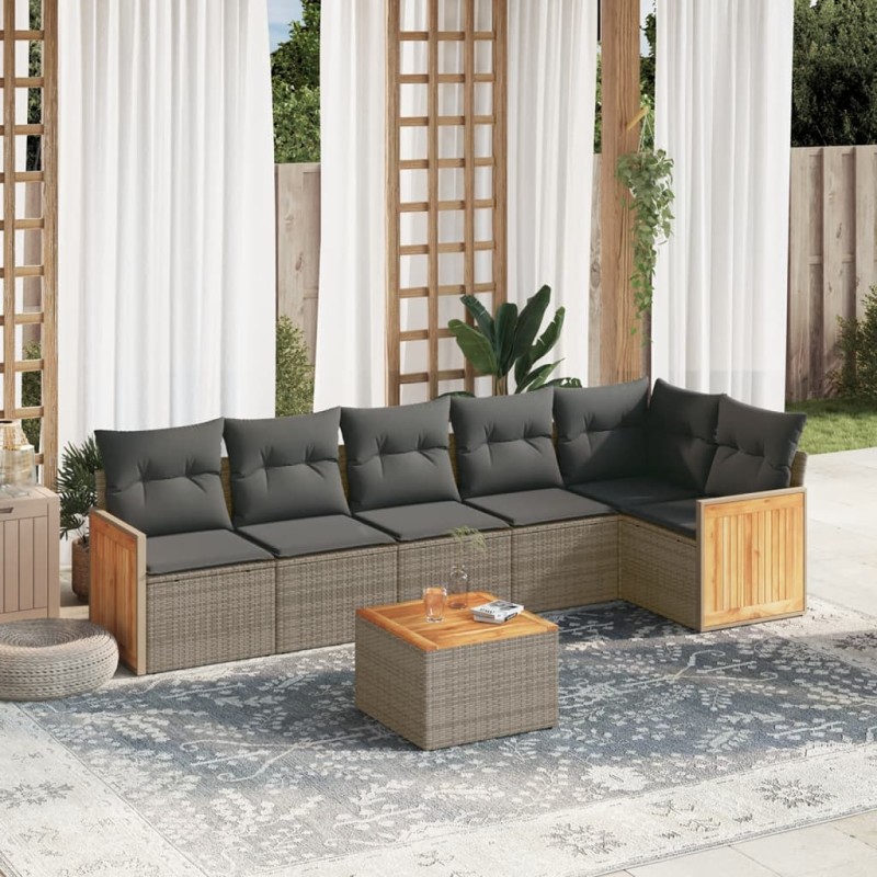 vidaXL Set de sofás de jardín 7 piezas con cojines ratán PE gris vidaXL Set de sofás de jardín 7 piezas con cojines ratán PE gris