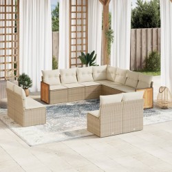 vidaXL Set de sofás de jardín 11pzas con cojines ratán sintético beige