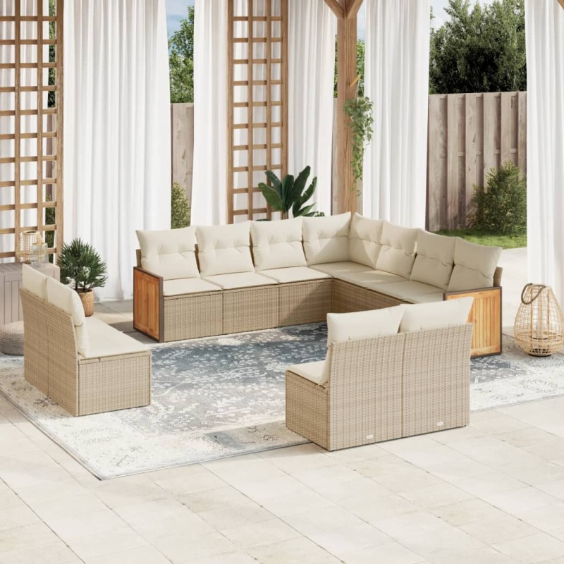 vidaXL Set de sofás de jardín 11pzas con cojines ratán sintético beige vidaXL Set de sofás de jardín 11pzas con cojines ratán sintético beige