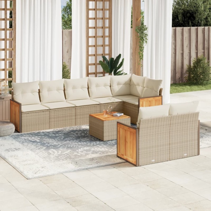 vidaXL Set de sofás de jardín 9 pzas con cojines ratán sintético beige vidaXL Set de sofás de jardín 9 pzas con cojines ratán sintético beige