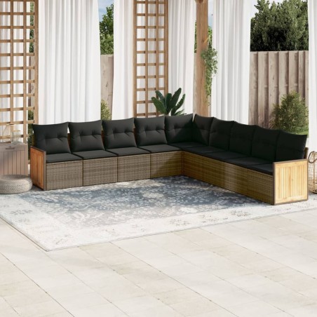 vidaXL Set de muebles de jardín 9 pzas y cojines ratán sintético gris