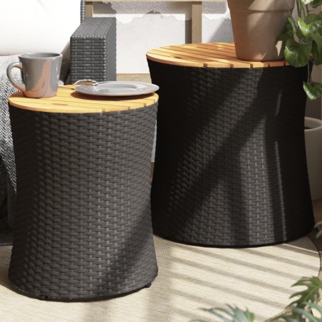 vidaXL Mesas auxiliares jardín 2 pzas superficie de madera ratán negro