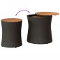 vidaXL Mesas auxiliares jardín 2 pzas superficie de madera ratán negro vidaXL Mesas auxiliares jardín 2 pzas superficie de madera ratán negro