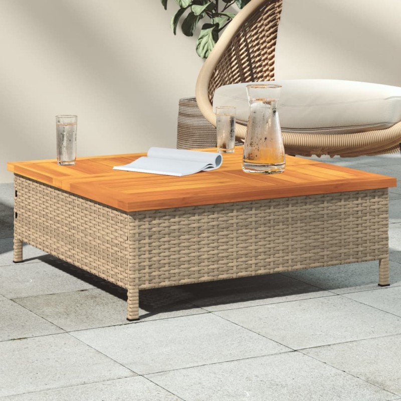 vidaXL Mesa de jardín ratán y madera de acacia beige 70x70x25 cm