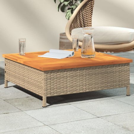 vidaXL Mesa de jardín ratán y madera de acacia beige 70x70x25 cm