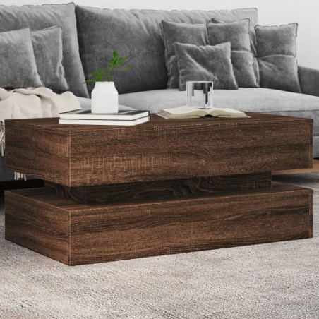 vidaXL Mesa de centro con luces LED marrón roble 90x50x40 cm
