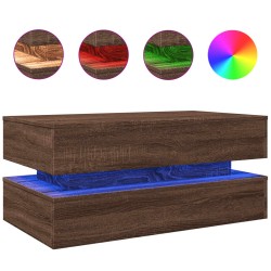 vidaXL Mesa de centro con luces LED marrón roble 90x50x40 cm