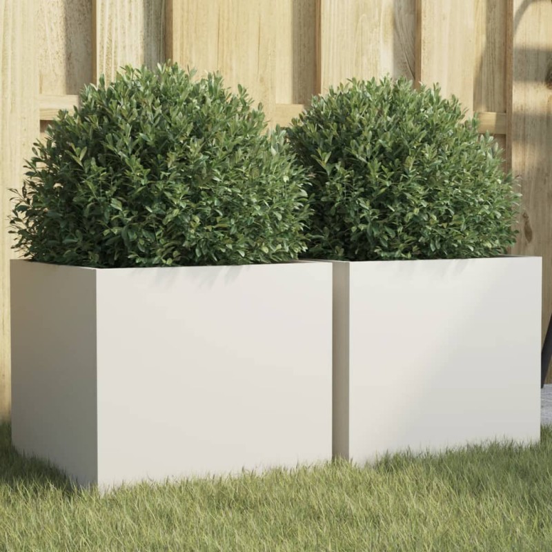 vidaXL Jardineras 2 unidades acero laminado en frío blanco 32x30x29 cm