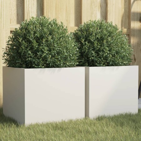 vidaXL Jardineras 2 unidades acero laminado en frío blanco 32x30x29 cm
