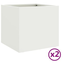 vidaXL Jardineras 2 unidades acero laminado en frío blanco 32x30x29 cm