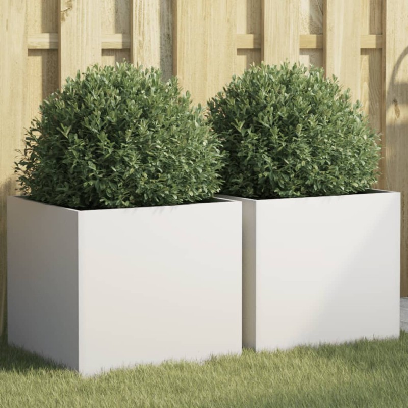 vidaXL Jardineras 2 unidades acero laminado en frío blanco 42x40x39 cm