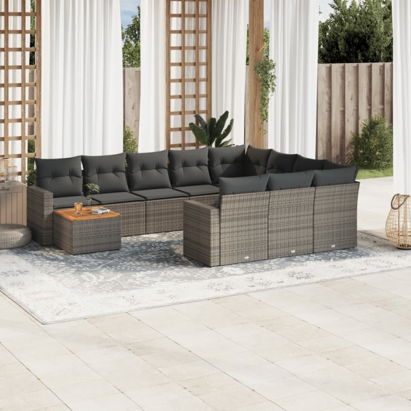 vidaXL Set de sofás de jardín 11 pzas y cojines ratán sintético gris vidaXL Set de sofás de jardín 11 pzas y cojines ratán sintético gris