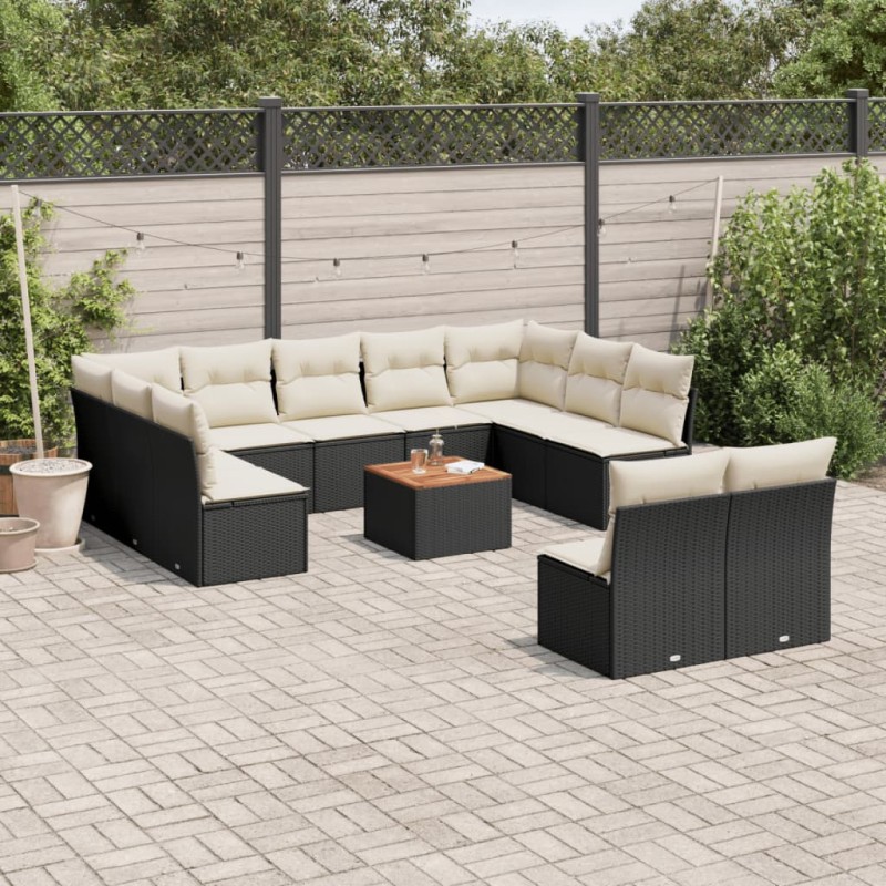 vidaXL Set de sofás de jardín 12 piezas cojines ratán sintético negro vidaXL Set de sofás de jardín 12 piezas cojines ratán sintético negro