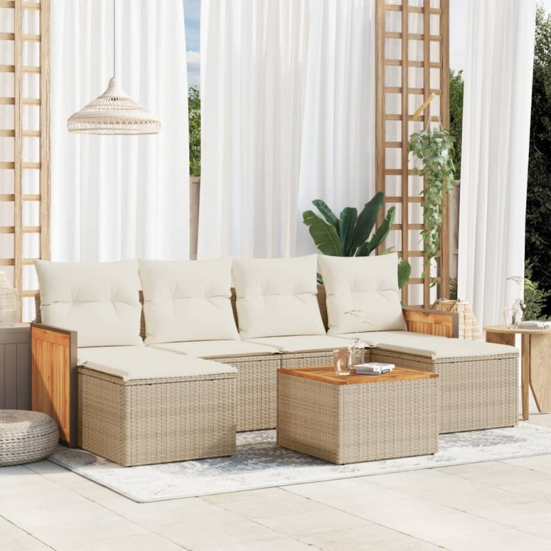 vidaXL Set sofás de jardín 7 piezas y cojines ratán sintético beige vidaXL Set sofás de jardín 7 piezas y cojines ratán sintético beige