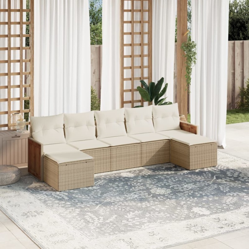 vidaXL Set sofás de jardín 7 piezas y cojines ratán sintético beige vidaXL Set sofás de jardín 7 piezas y cojines ratán sintético beige