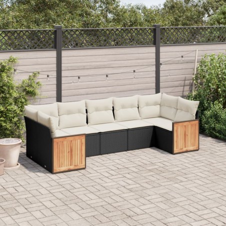 vidaXL Set de comedor de jardín 7 pzas y cojines ratán sintético negro