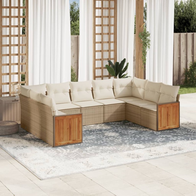 vidaXL Set de sofás de jardín 9 pzas con cojines ratán sintético beige vidaXL Set de sofás de jardín 9 pzas con cojines ratán sintético beige