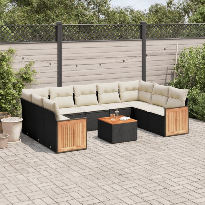 vidaXL Set de sofás de jardín 10 pzas cojines ratán sintético negro vidaXL Set de sofás de jardín 10 pzas cojines ratán sintético negro