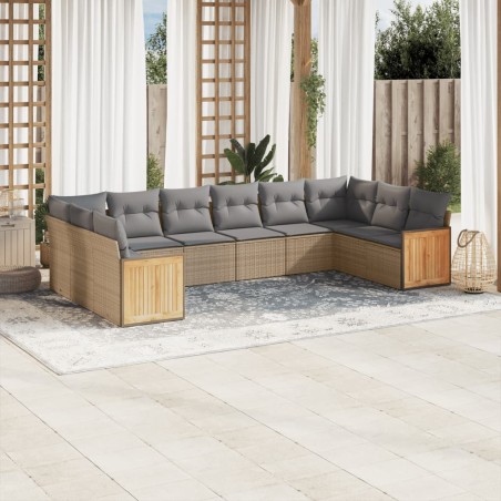 vidaXL Juego de sofás jardín con cojines beige 10 pzas ratán sintético