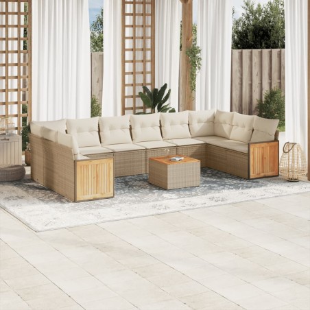 vidaXL Set de sofás de jardín 11pzas con cojines ratán sintético beige