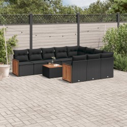 vidaXL Set de sofás de jardín 11 pzas y cojines ratán sintético negro