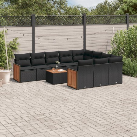 vidaXL Set de sofás de jardín 11 pzas y cojines ratán sintético negro
