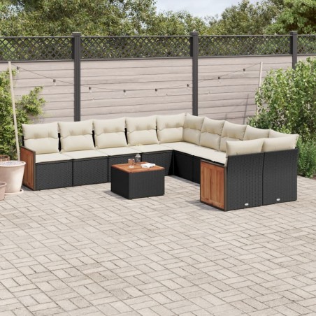 vidaXL Set de sofás de jardín 11 pzas y cojines ratán sintético negro