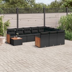vidaXL Set de sofás de jardín 11 pzas y cojines ratán sintético negro