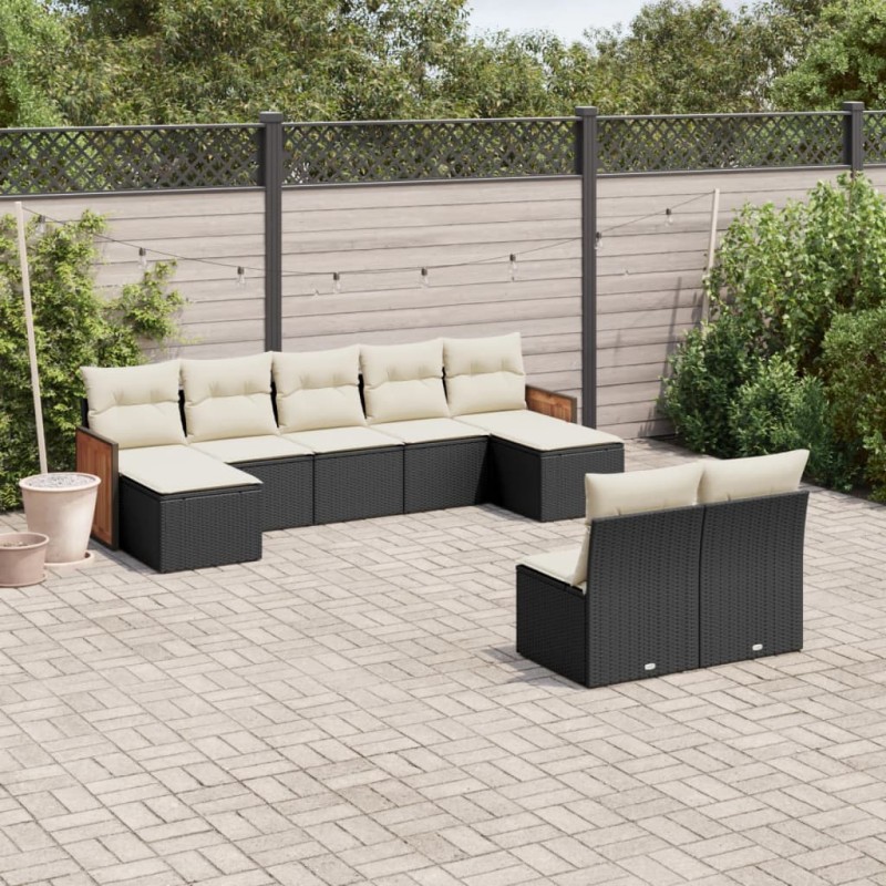 vidaXL Set de sofás de jardín 8 piezas y cojines ratán sintético negro vidaXL Set de sofás de jardín 8 piezas y cojines ratán sintético negro