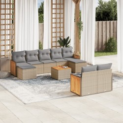 vidaXL Juego de sofás jardín con cojines beige 10 pzas ratán sintético