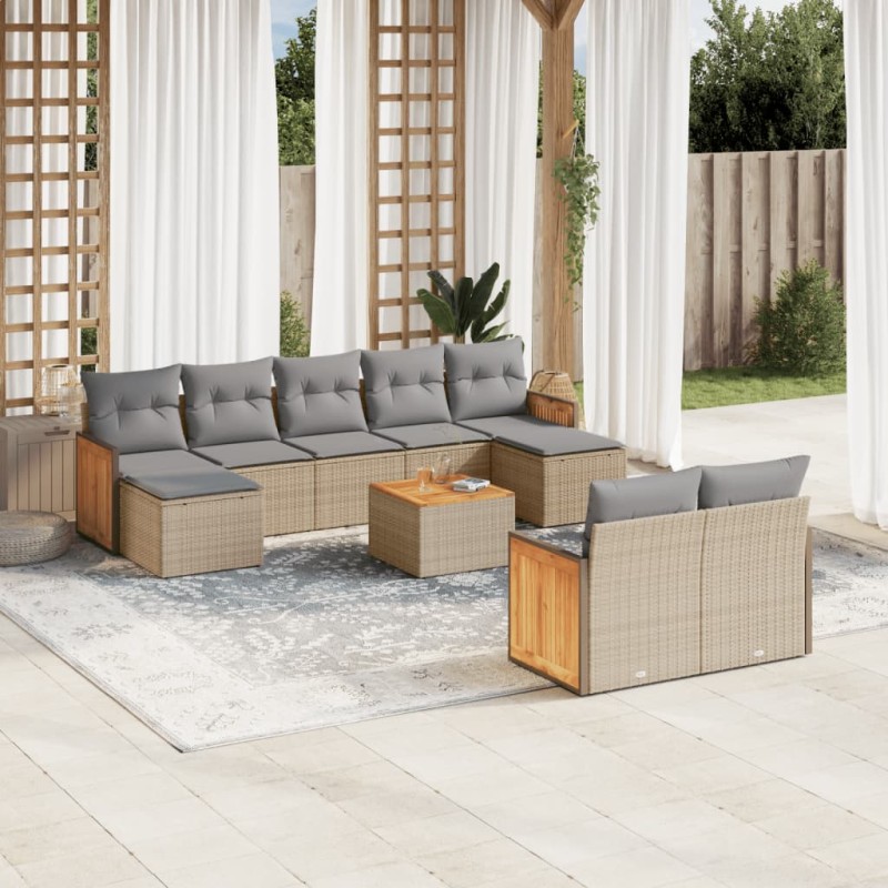 vidaXL Juego de sofás jardín con cojines beige 10 pzas ratán sintético vidaXL Juego de sofás jardín con cojines beige 10 pzas ratán sintético