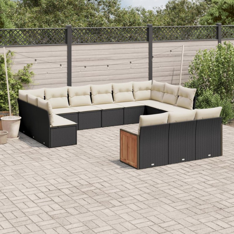 vidaXL Set de sofás de jardín y cojines 13 pzas ratán sintético negro vidaXL Set de sofás de jardín y cojines 13 pzas ratán sintético negro
