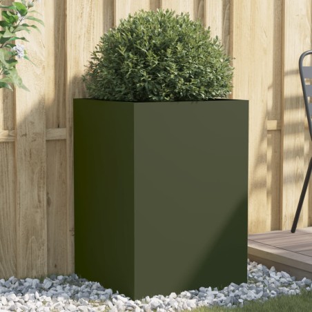 vidaXL Jardinera de acero laminado en frío verde oliva 52x48x75 cm