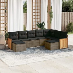 vidaXL Set de muebles de jardín 9 pzas y cojines ratán sintético gris