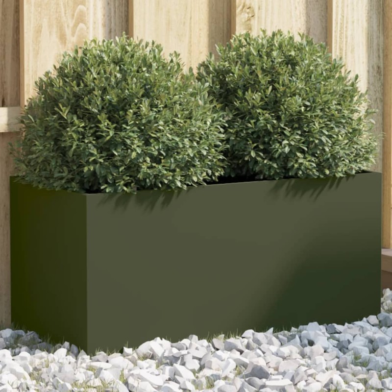 vidaXL Jardinera de acero laminado en frío verde oliva 62x30x29 cm vidaXL Jardinera de acero laminado en frío verde oliva 62x30x29 cm