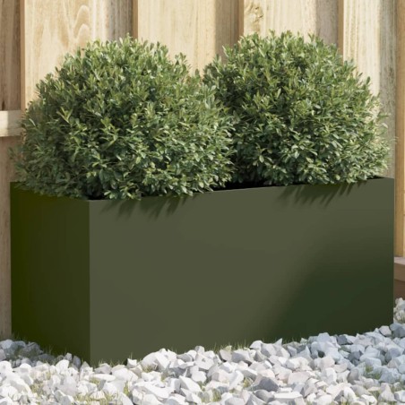 vidaXL Jardinera de acero laminado en frío verde oliva 62x30x29 cm