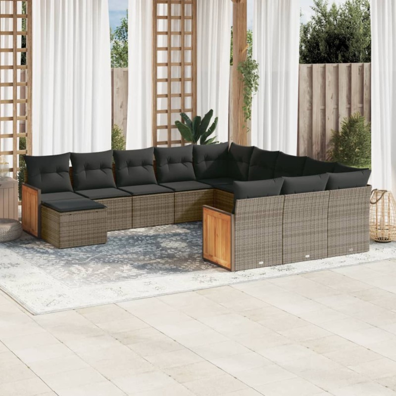 vidaXL Set de sofás de jardín 12 pzas con cojines ratán sintético gris vidaXL Set de sofás de jardín 12 pzas con cojines ratán sintético gris
