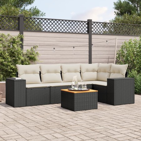 vidaXL Set de sofás de jardín 6 piezas y cojines ratán sintético negro