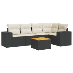 vidaXL Set de sofás de jardín 6 piezas y cojines ratán sintético negro