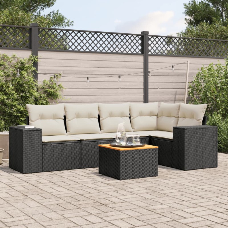 vidaXL Set de sofás de jardín 6 piezas y cojines ratán sintético negro vidaXL Set de sofás de jardín 6 piezas y cojines ratán sintético negro