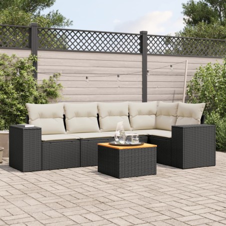 vidaXL Set de sofás de jardín 6 piezas y cojines ratán sintético negro