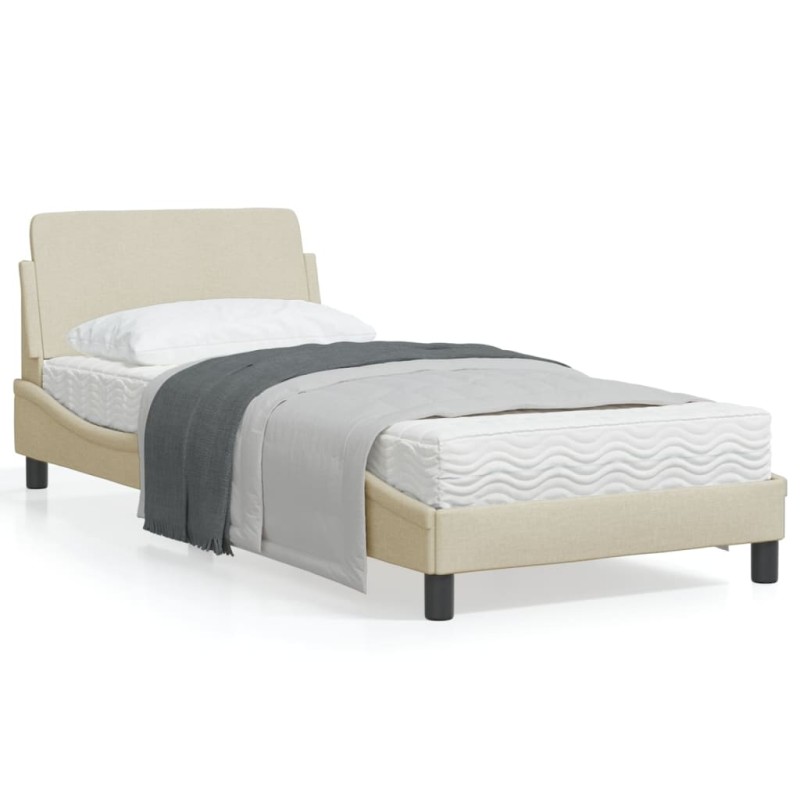 vidaXL Estructura de cama con cabecero de tela color crema 90x200 cm vidaXL Estructura de cama con cabecero de tela color crema 90x200 cm